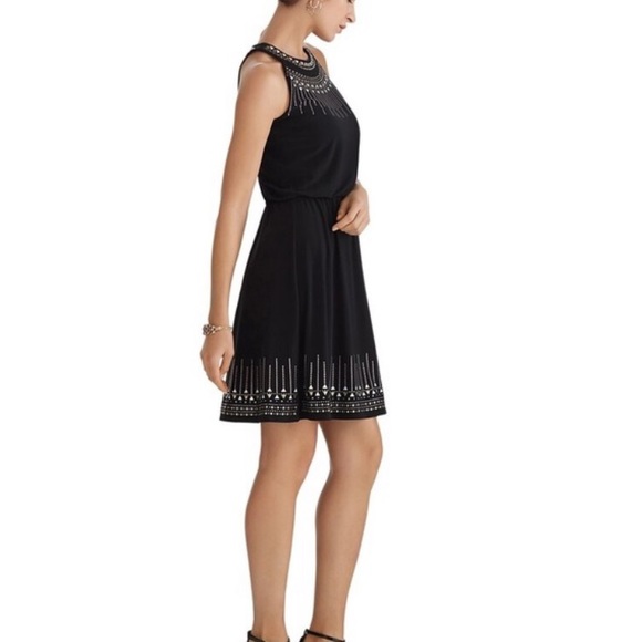 WHBM Embellished Blouson Dress Black/Gold - Picture 2 of 14